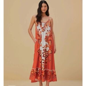 FARM RIO Floral Orange Maxi Dress